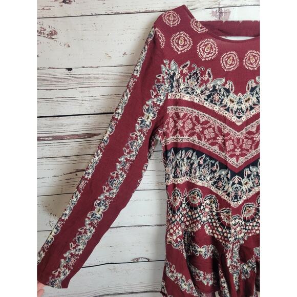 Free People Smooth Talker Red Floral Boho Chic Mini Dress Women's Size Medium - Picture 5 of 11